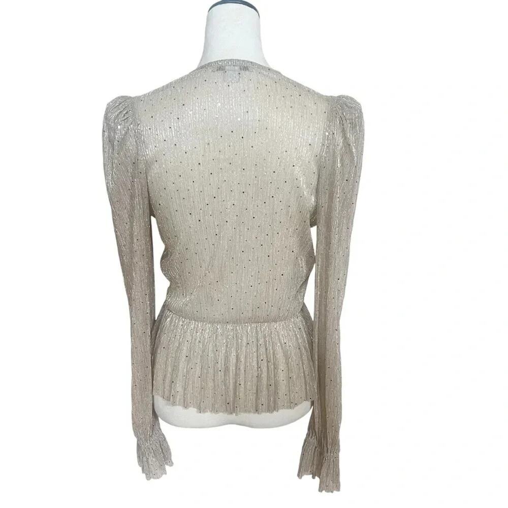Sabina Musayev Liya Top Champagne Gold Sheer Blouse Size Medium - Picture 9 of 11